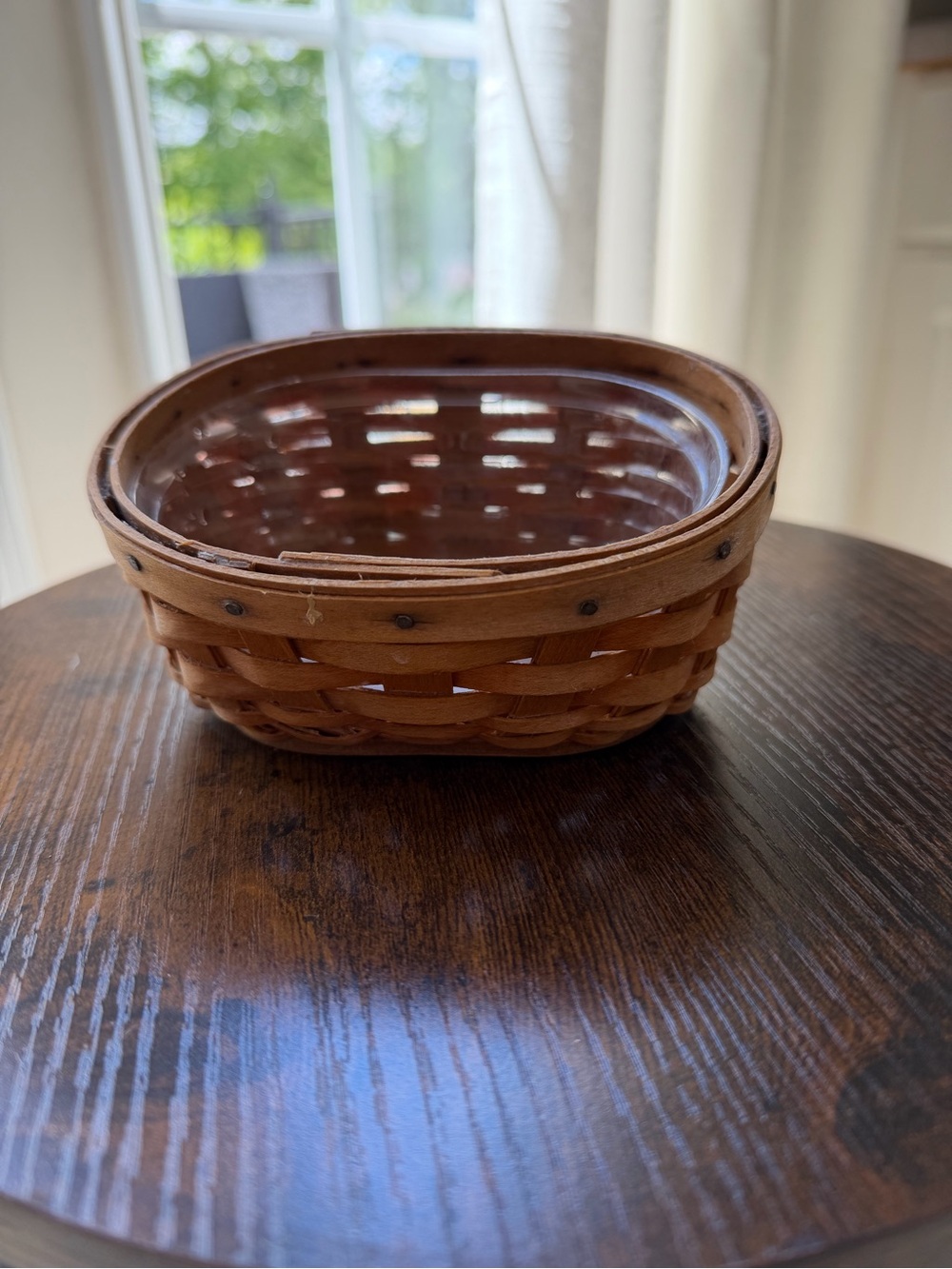 Longaberger vintage “2000” Brown Wicker soap dish basket with plastic liner